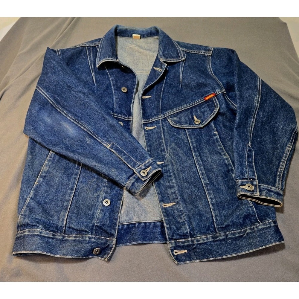 Vintage Bonjour Heavy Denim Jacket Womens Medium Blue Cotton Trucker 90s Y2K